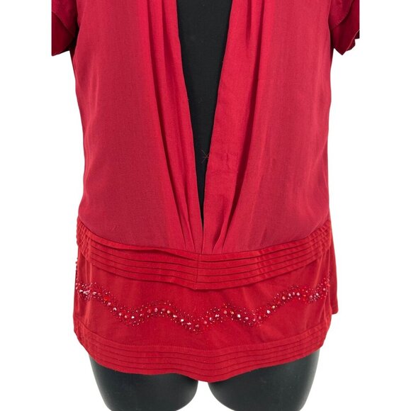 Burberry London Large Red Embellished Blouse Top Short Sleeve Scalloped Neck - Picture 3 of 8